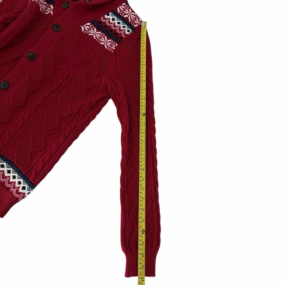 LE 31 SIMONS Red Fair Isle Shawl Collar Cotton Cardigan m - Picture 11 of 13